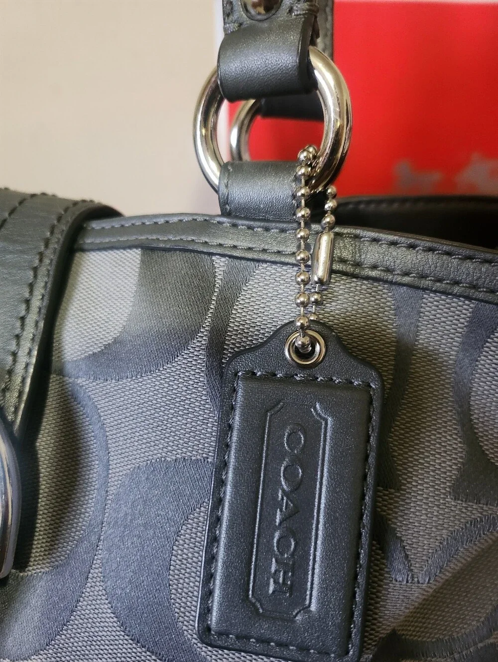 Coach Gray Signature Canvas Shoulder Bag with Leather Trim EUC - Picture 5 of 14